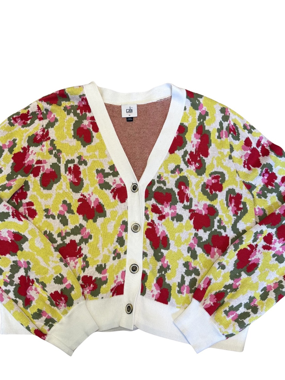 CAbi Floral V-Neck Cardigan - Yellow, Red & Olive